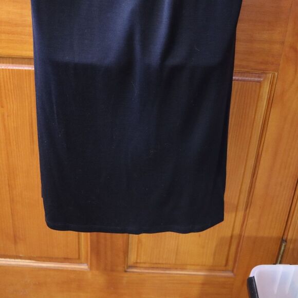 Ellen Tracy Black Pleated Neckline Midi Dress Medium Wool & Silk - Picture 9 of 11